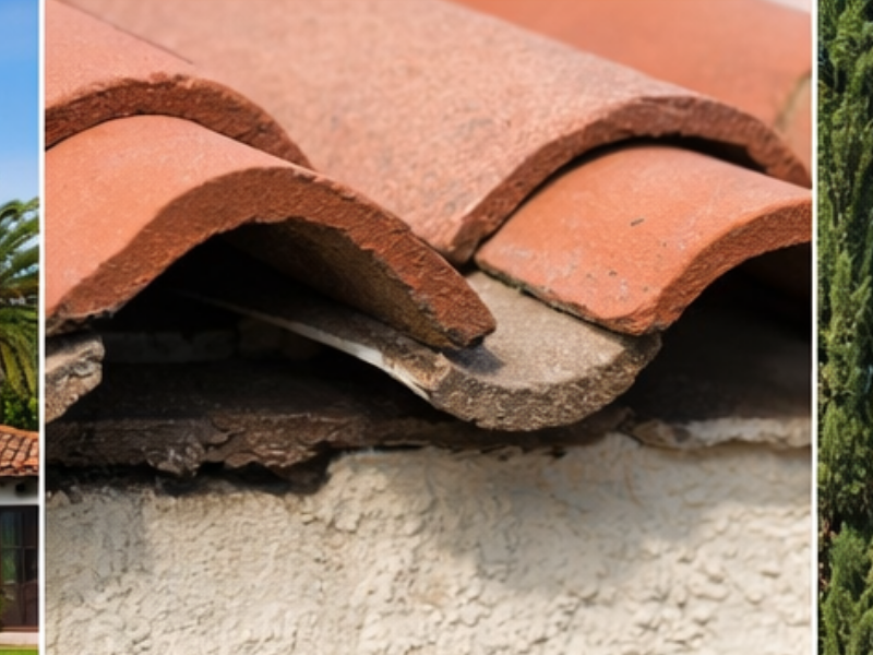 Close-up of Mediterranean S-curve roof tiles showing gaps that allow roof rat entry.